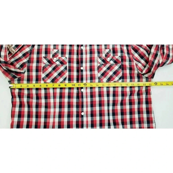 Rolling Paper 2XL Women's Pearl Snap Red White Black Check Sleeve Patch Shirt - Picture 3 of 12